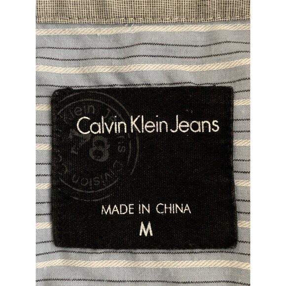 Calvin Klein Jeans Mens Button-Up Long Sleeve Shirt Blue & White Striped Medium - Picture 6 of 12
